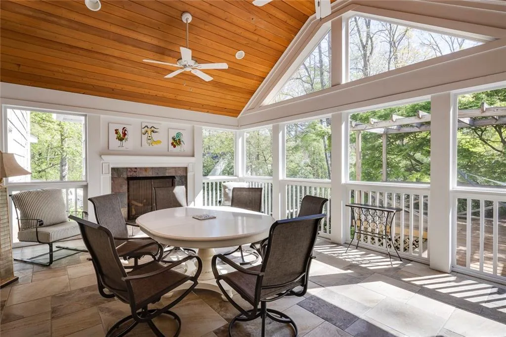 Vaulted T&G Screen Porch with Gas Fireplace