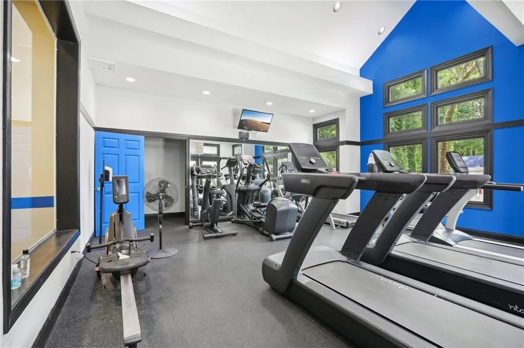 Gym with high vaulted ceiling