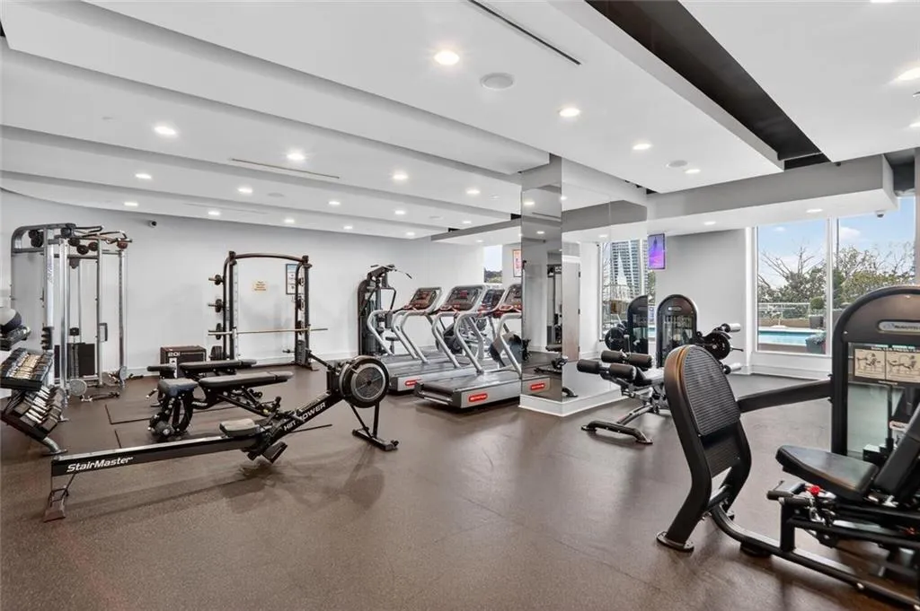 Workout area with recessed lighting