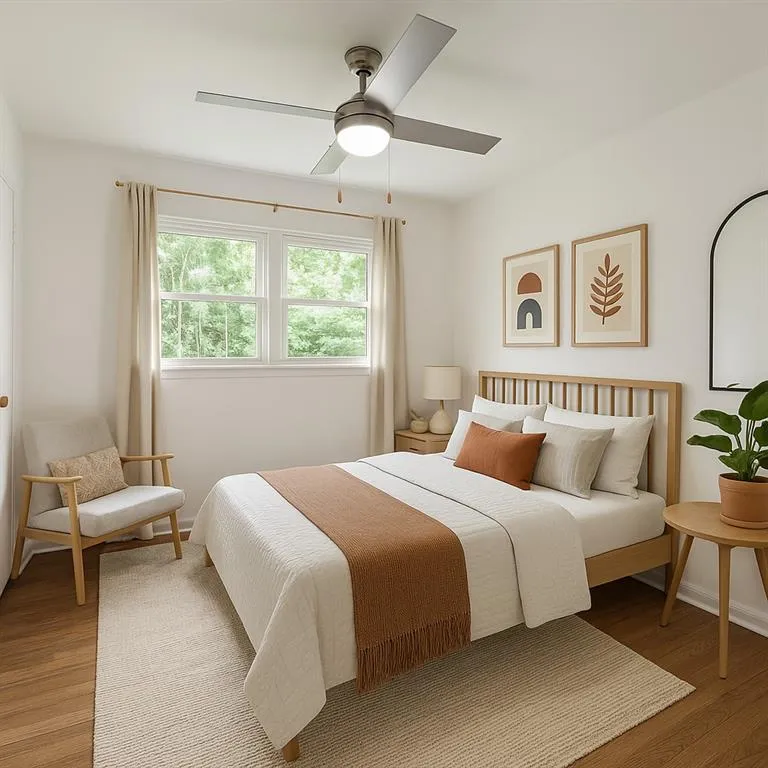 Bedroom featuring wood finished floors and ceiling fan