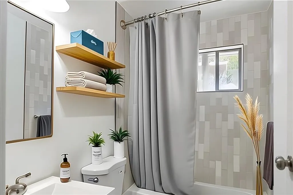 Bathroom featuring shower / bath combo and vanity