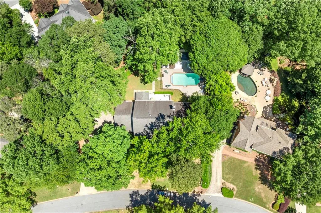 Aerial view of a pool
