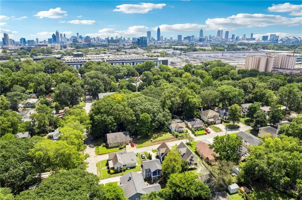 Drone / aerial view of city skyline