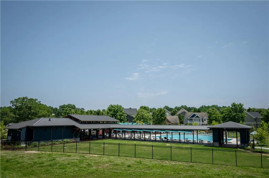 View of swimming pool with a gazebo