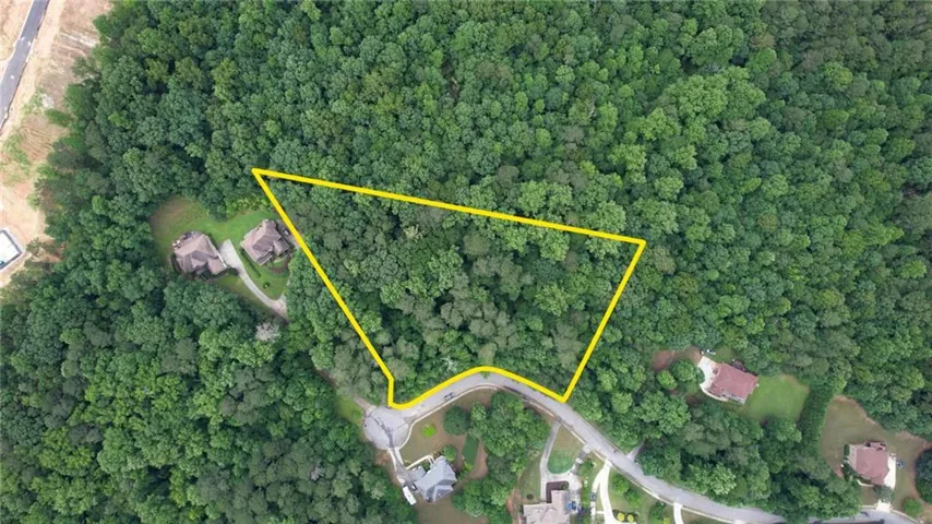 Aerial overview of property's location featuring property boundaries highlighted