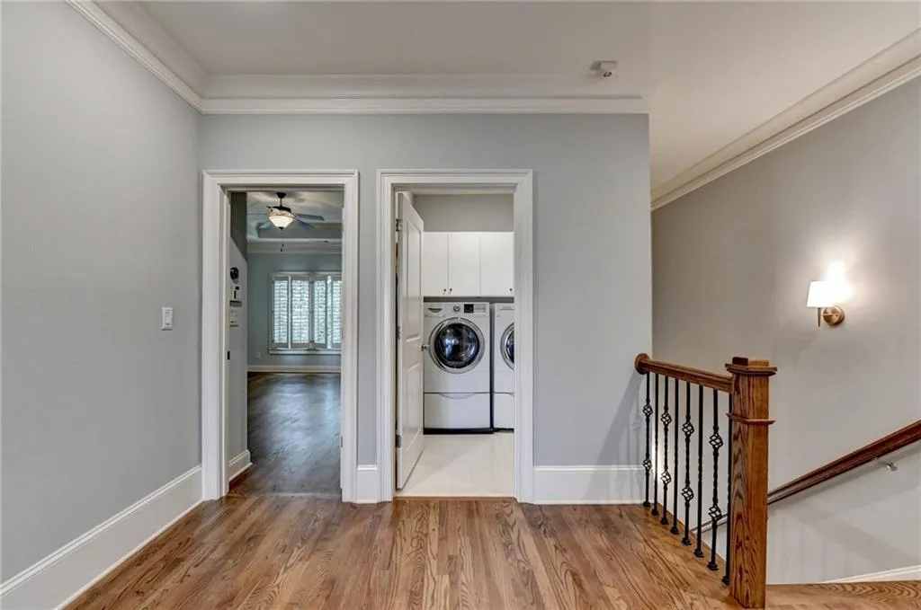 Located upstairs