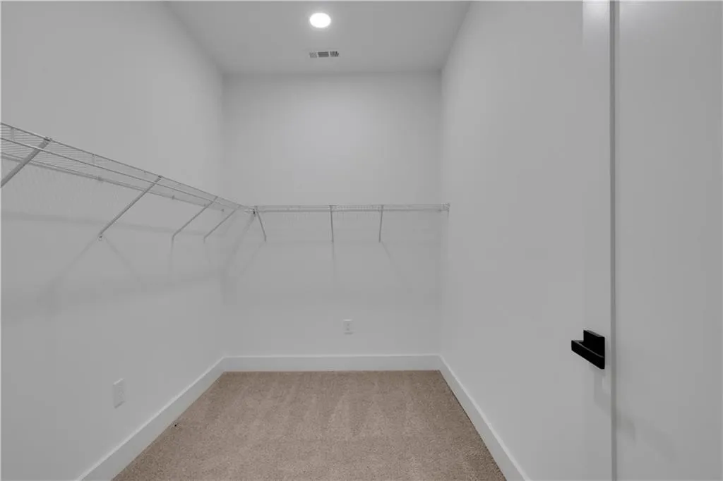 Spacious closet featuring light carpet