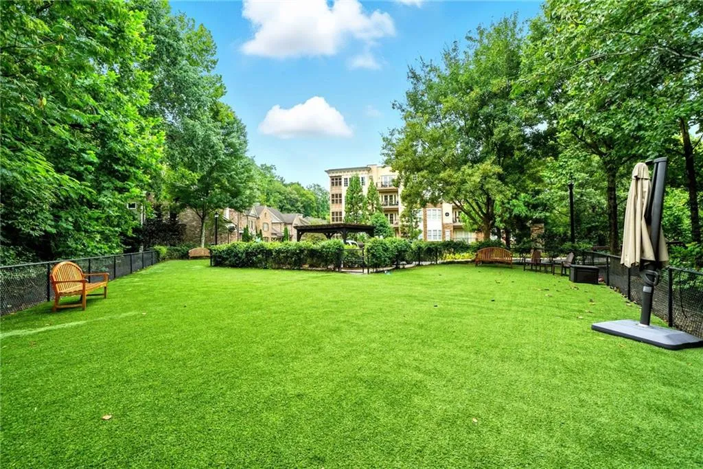View of yard featuring a dog friendly area
