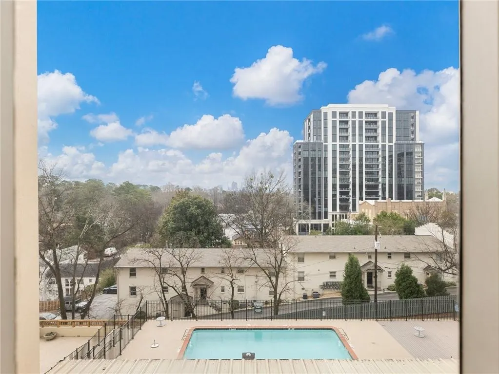 View from 4th Floor Lobby of the Elevators toward the Pool, Decks & Peachtree Battle