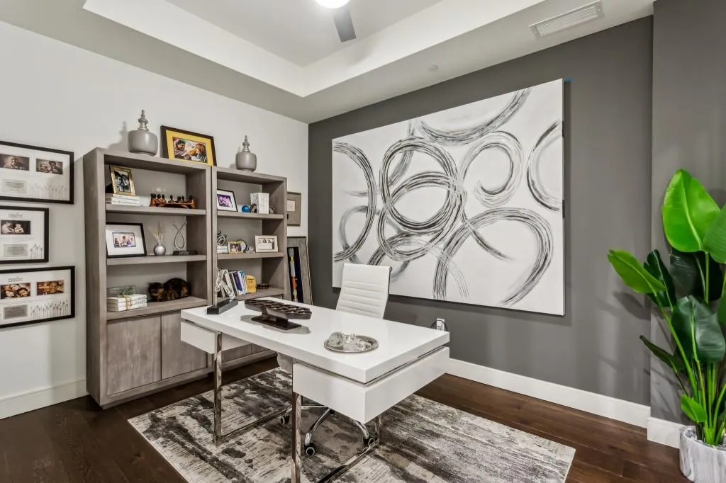 Flexible plan with handsome den or home office.