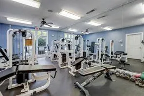 Gym with ceiling fan