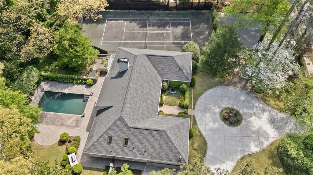 Aerial view of a pool