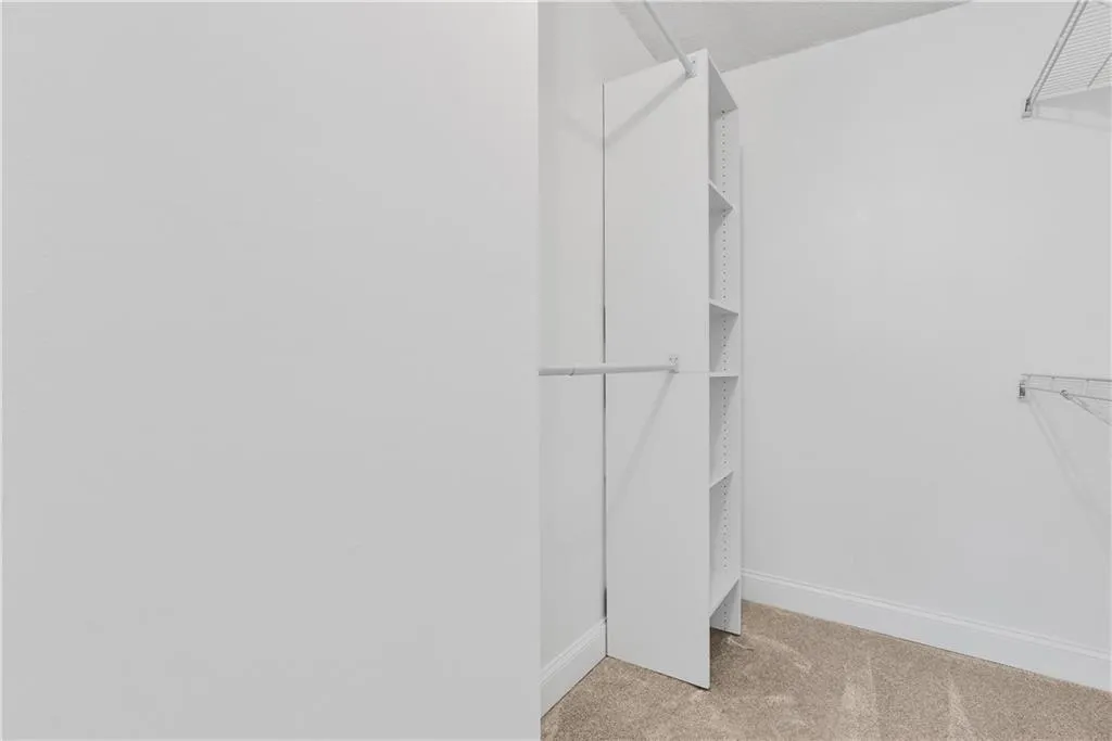 Walk in closet featuring light carpet