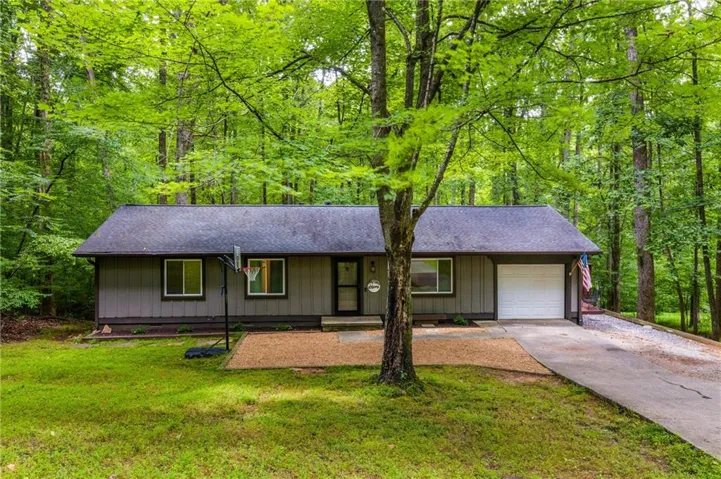 Ranch-style residence featuring a dark gray exterior siding and a charcoal shingle roof