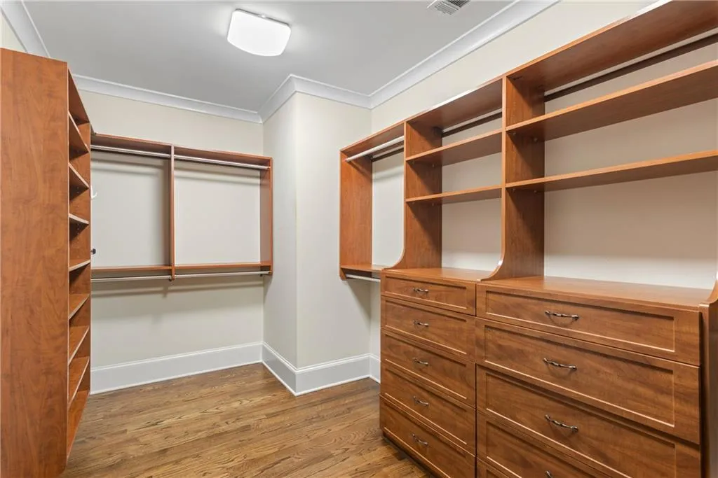 Spacious Primary closet featuring dark wood-type flooring