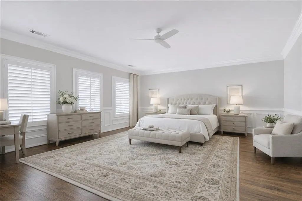 A virtually staged view of the primary suite.