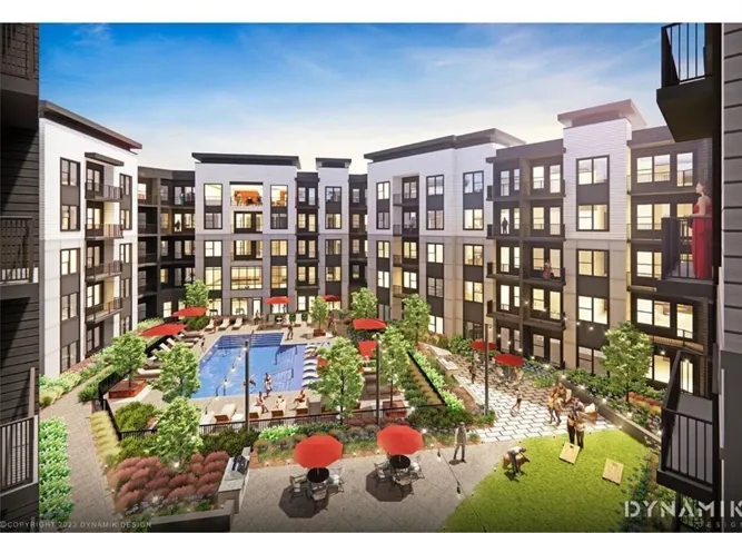 Community pool with a patio area