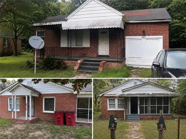 Property Photographs, Exterior Views. Depicting the property from various angles, including the front facade, a side elevation, and the screened porch area