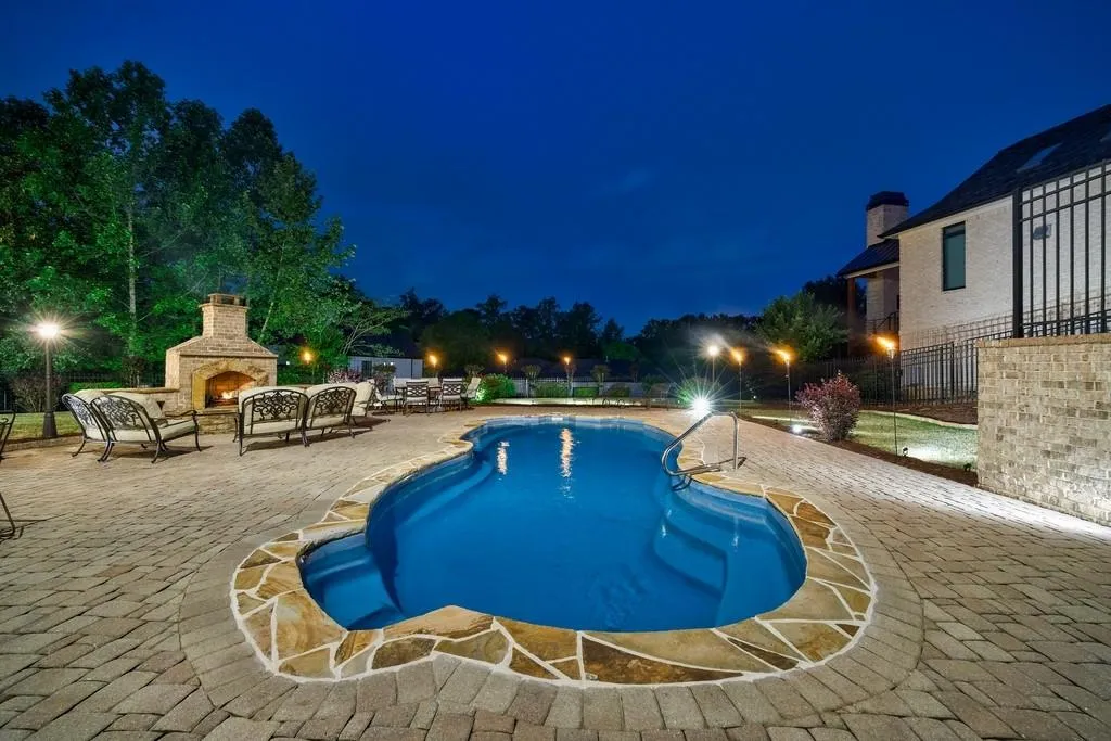 twilight shot of the pool