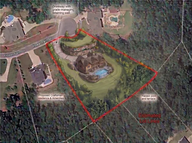 Site Plan. Illustrating the proposed residence and estimated property boundaries