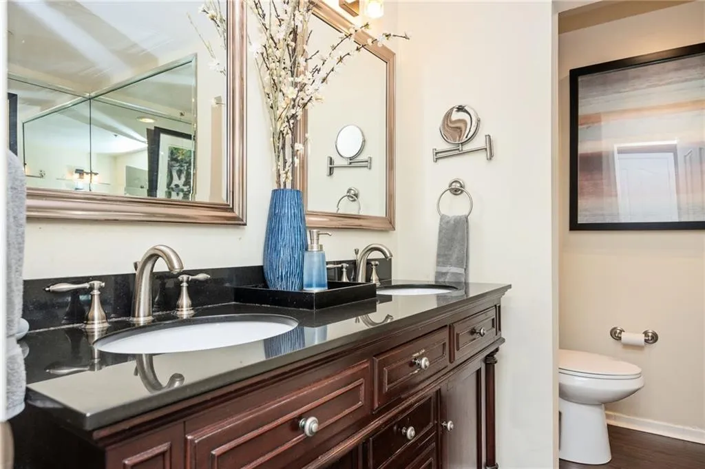Full bathroom with Granite double vanity