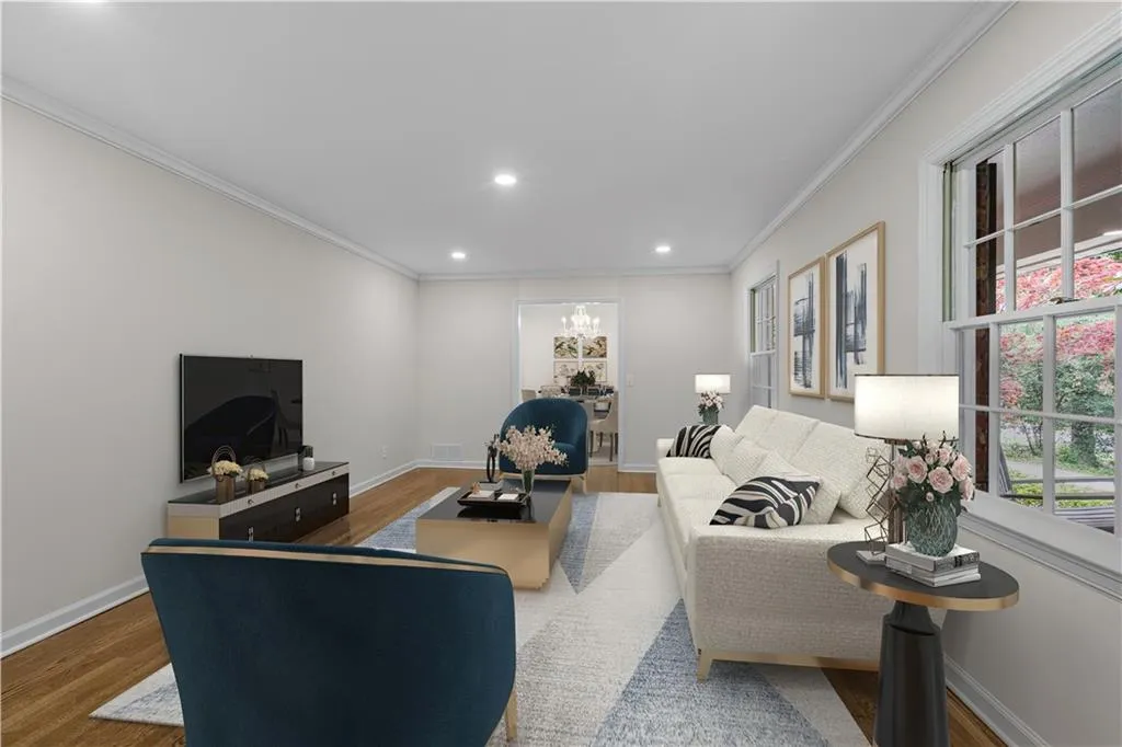 Views dining room. Virtually staged