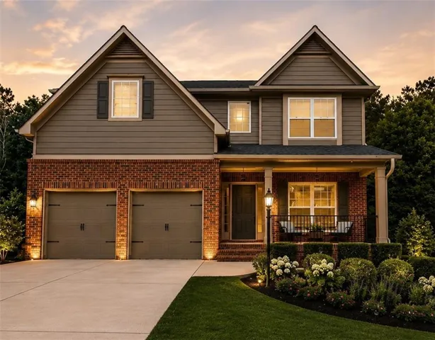 Brick and siding exterior with gabled roof lines