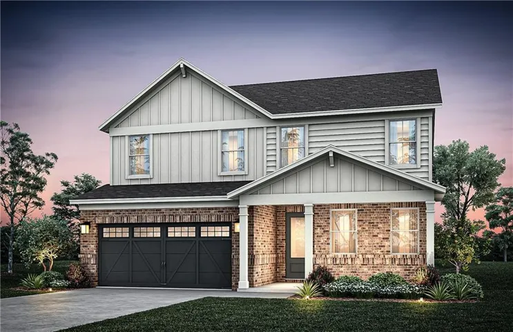 Craftsman house featuring a porch, an attached garage, brick siding, a shingled roof, and board and batten siding
