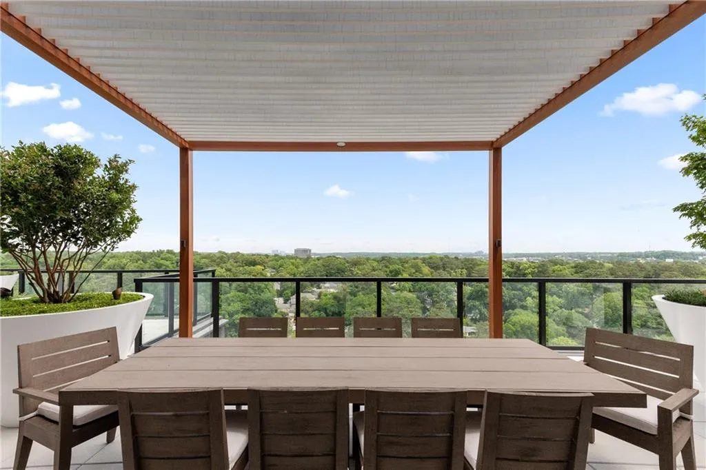 Covered seating on outdoor terrace