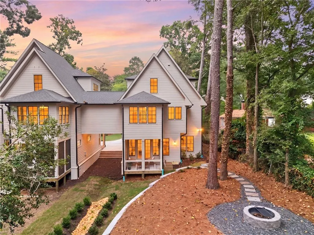 Multi-level exterior with gabled rooflines