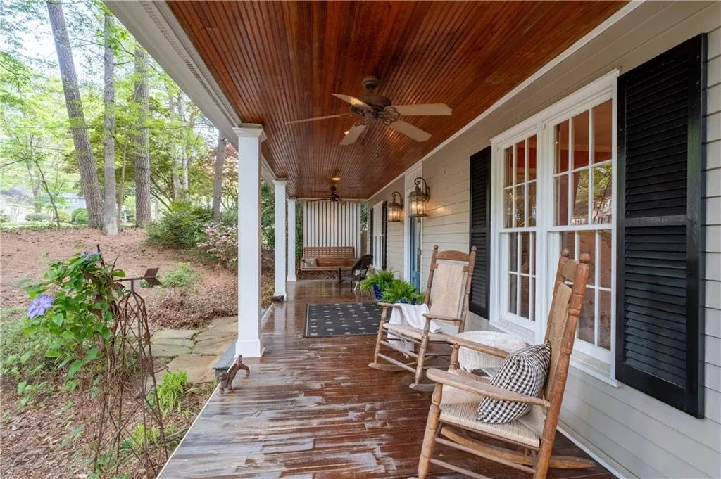 Deep and wide front porch! Enjoy cool shade in summer and spring rains!