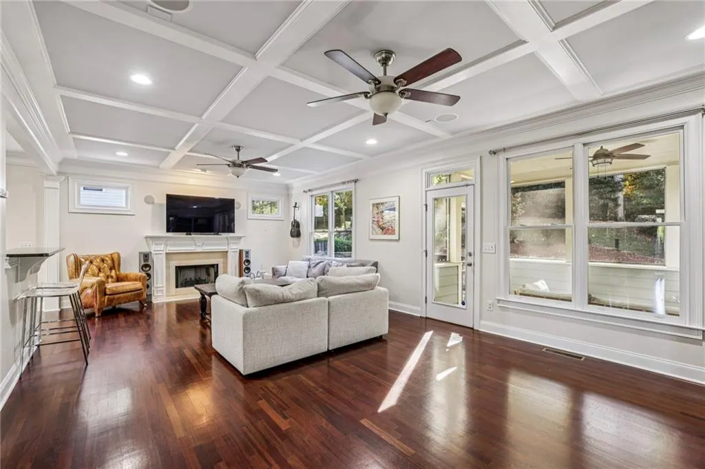 Family room leads to screen porch and back yard access