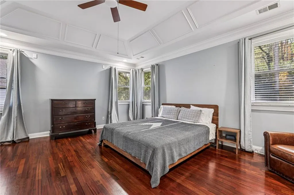 Primary suite with trey ceilings and and private bath