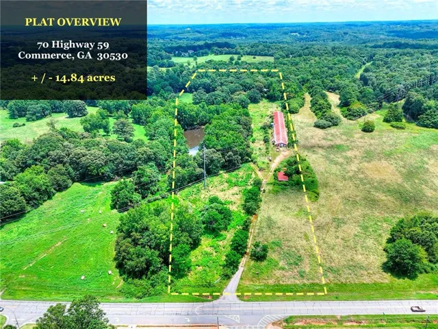 Aerial overview of property's location featuring property parcel outlined