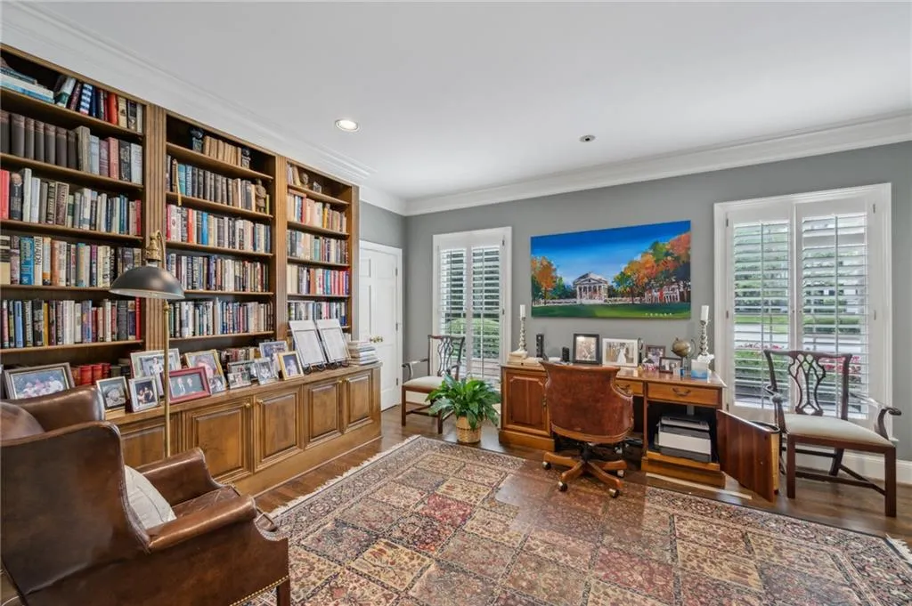Office/library on the main floor with built-in bookcases