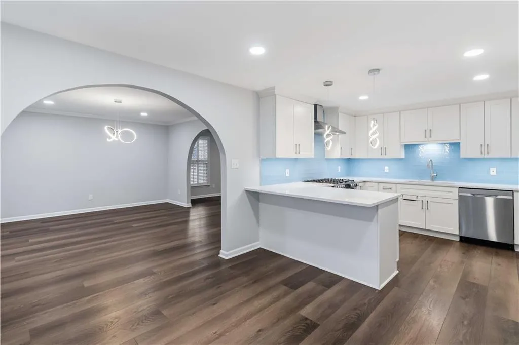 Kitchen with view to dining room,