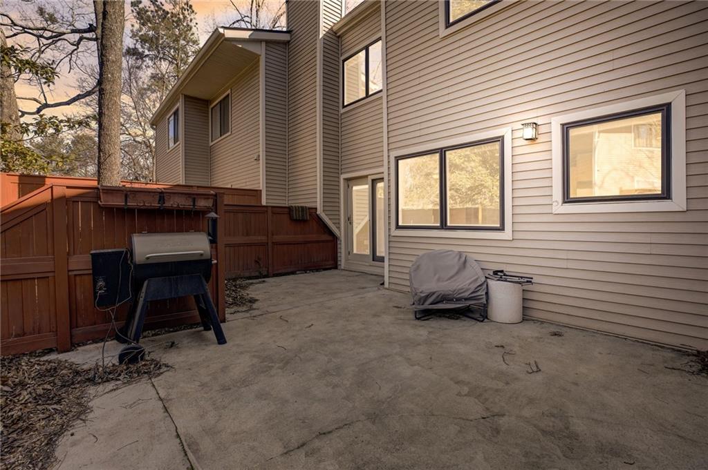 View of patio terrace at dusk