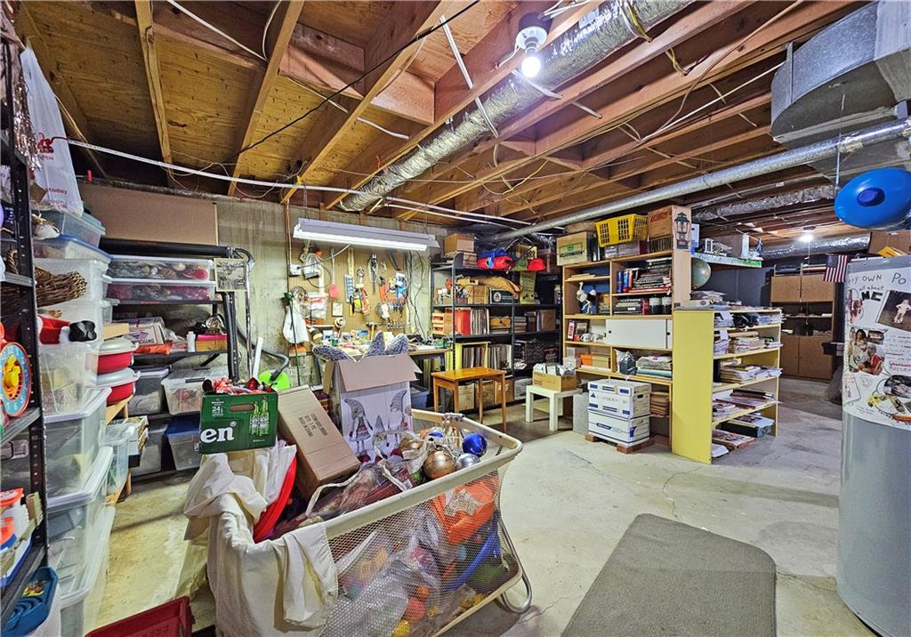 Basement with a workshop area