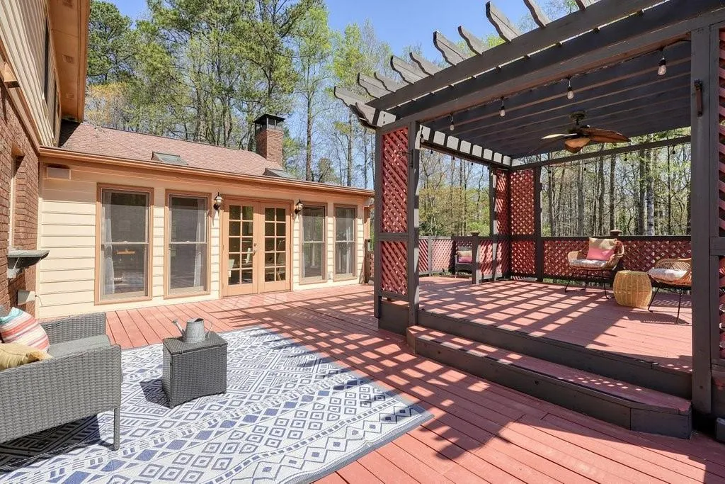 Wooden terrace with ceiling fan