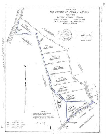 Survey document. Detailing the property's boundaries, dimensions, and tract divisions