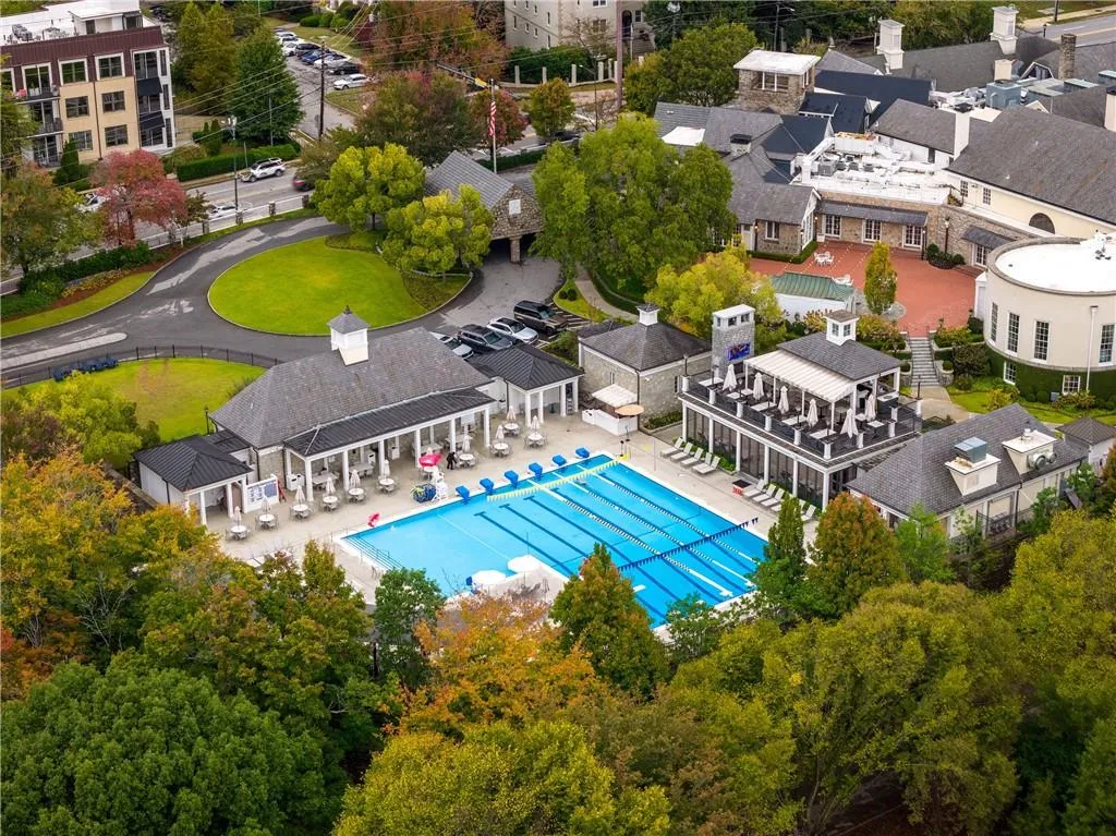 Drone / aerial view of a pool