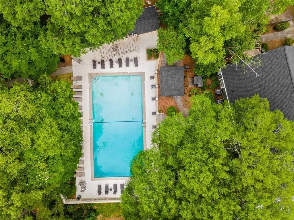 Drone / aerial view of a pool