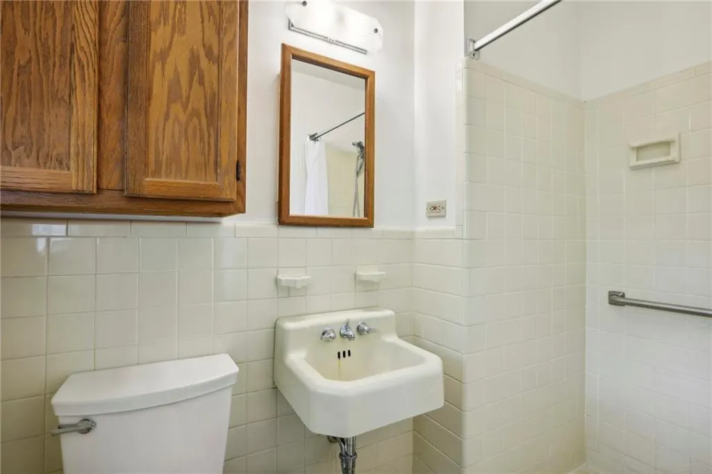 Bathroom with a step-in shower