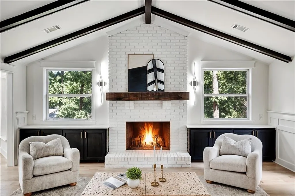 wood burning masonry fireplace