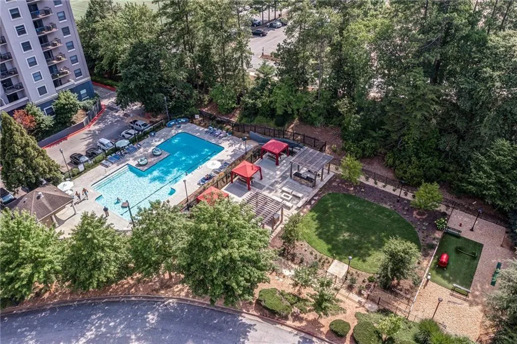Aerial view of a pool