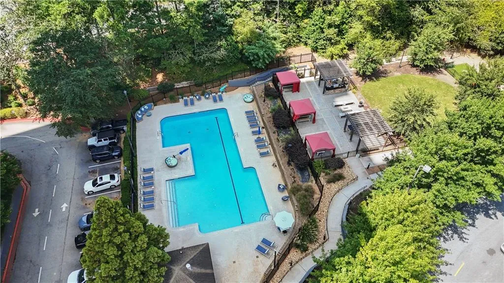 Aerial view of a pool area