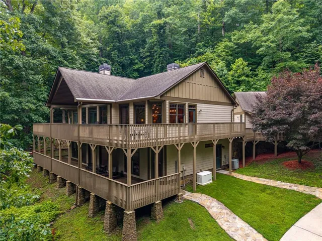 Multi-level deck with wood railings