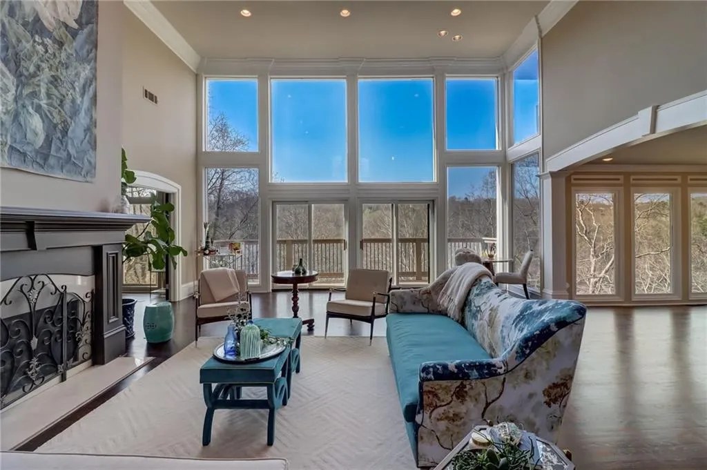 Great room from entry floor to ceiling windows