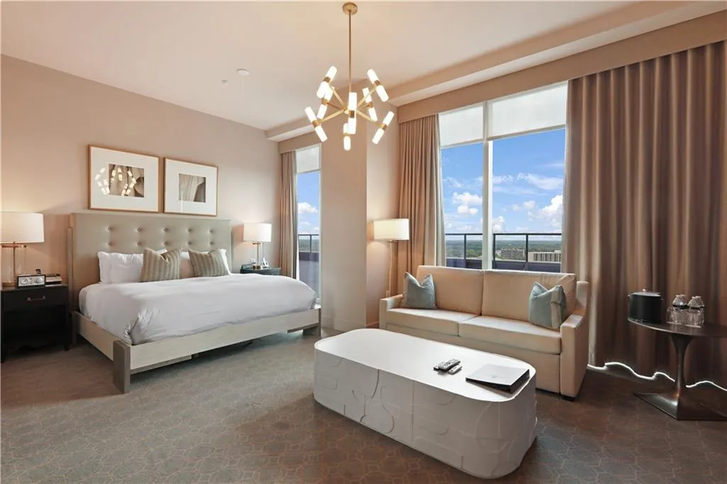 Bedroom with a chandelier