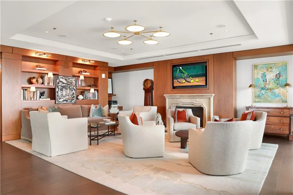 Building lobby featuring wooden walls